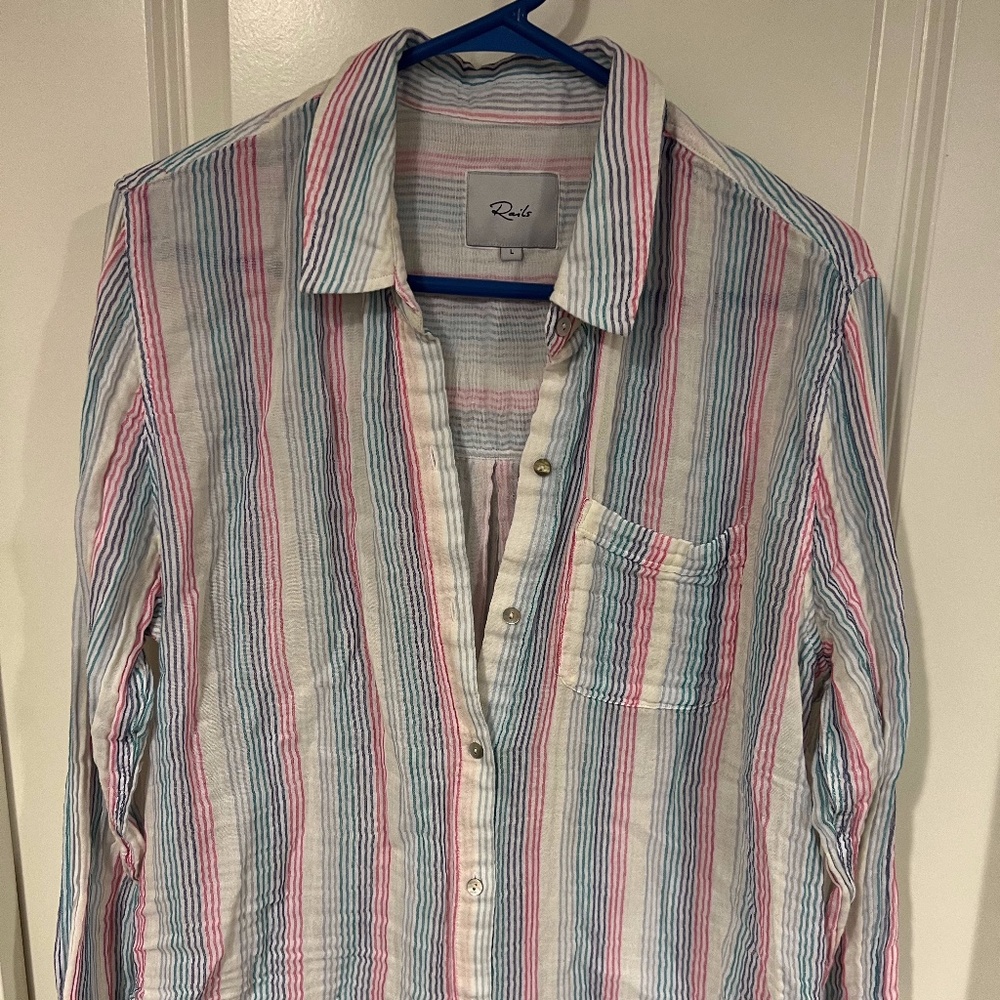 Women's Rails rainbow striped button up shirt